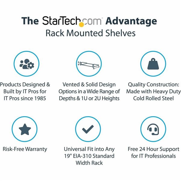 StarTech.com 1U 19 Vented Server Rack Cabinet Shelf - Fixed 10in Deep Cantilever Tray w/Cage Nuts – Image 7