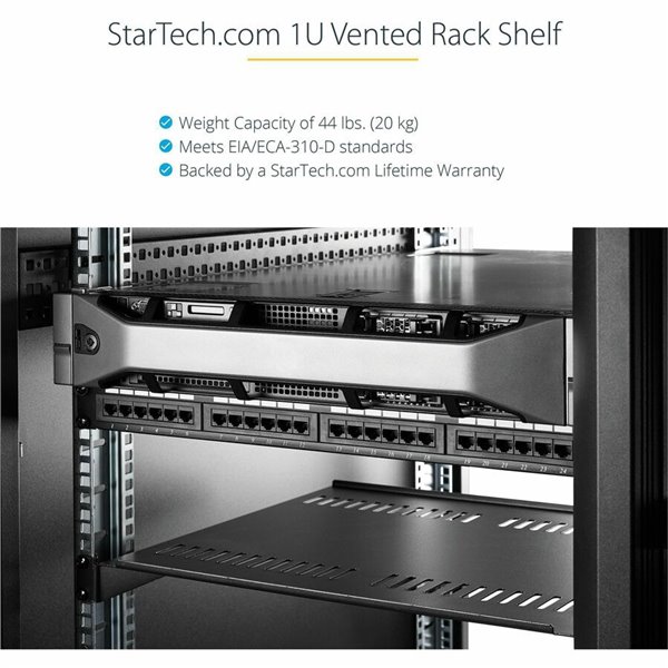 StarTech.com 1U 19 Vented Server Rack Cabinet Shelf - Fixed 10in Deep Cantilever Tray w/Cage Nuts – Image 11