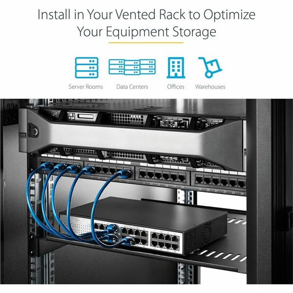 StarTech.com 1U 19 Vented Server Rack Cabinet Shelf - Fixed 10in Deep Cantilever Tray w/Cage Nuts – Image 12