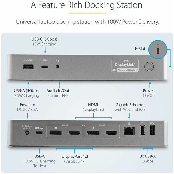 StarTech.com Universal Laptop Docking Station, Hybrid USB-C & USB-A Dock, Dual 4K DP/HDMI, 100W PD, Mac/Win/Chrome, GbE – Image 12