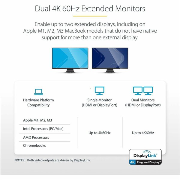 StarTech.com Universal Laptop Docking Station, Hybrid USB-C & USB-A Dock, Dual 4K DP/HDMI, 100W PD, Mac/Win/Chrome, GbE – Image 13