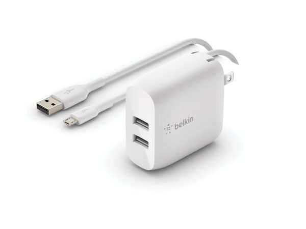 Belkin BoostCharge Dual USB-A Wall Charger 24 Watt + USB-A to Micro-USB cable - Power Adapter – Image 4