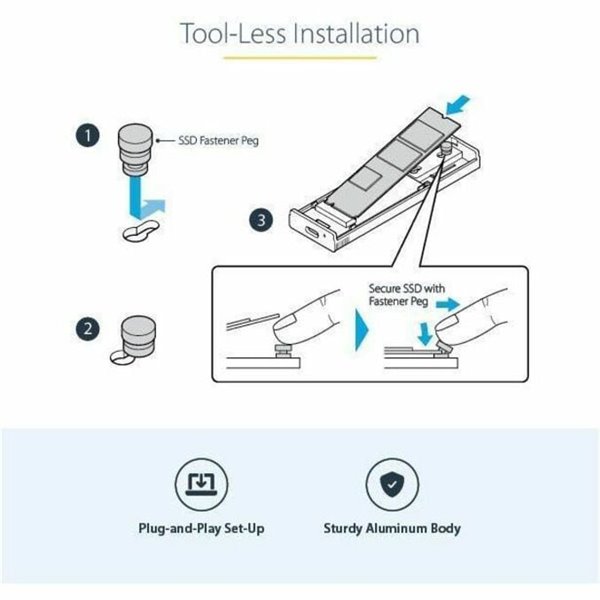 StarTech.com USB-C 10Gbps M.2 PCIe NVMe or M.2 SATA SSD Enclosure - Tool-free M.2 SSD Aluminum Case – Image 13