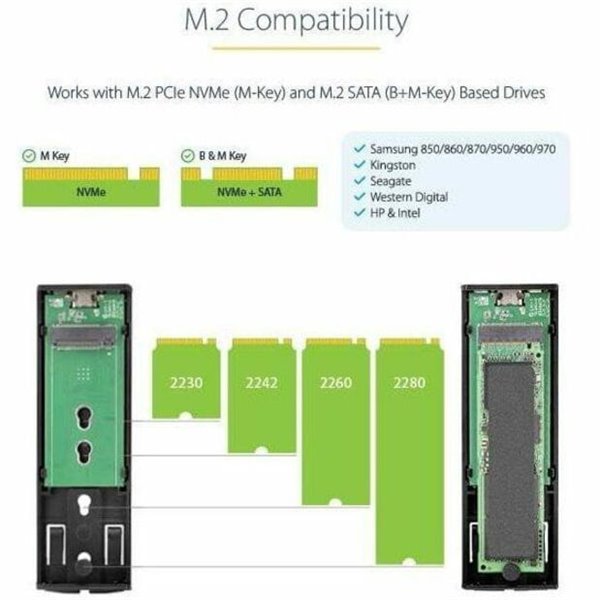 StarTech.com USB-C 10Gbps M.2 PCIe NVMe or M.2 SATA SSD Enclosure - Tool-free M.2 SSD Aluminum Case – Image 14